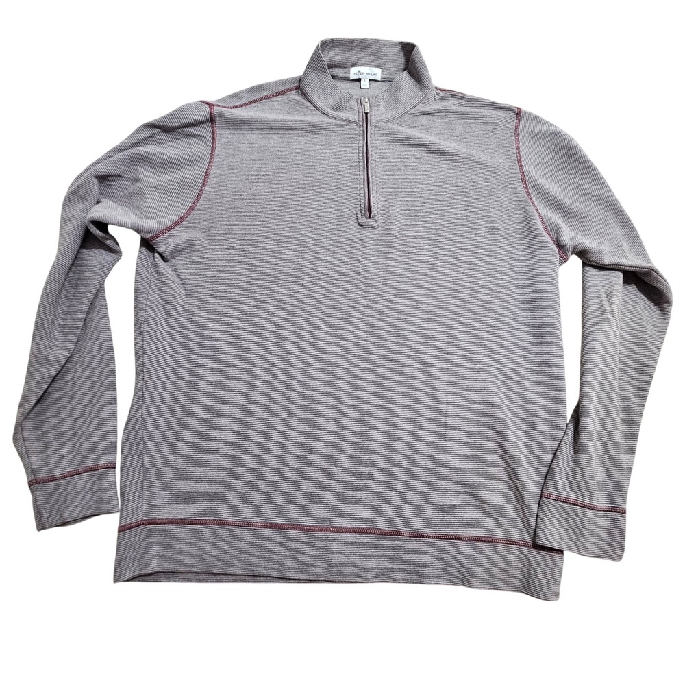 Peter Millar Quarter Zip Pullover Mens Large Grey Burgundy Stripe MF21K43